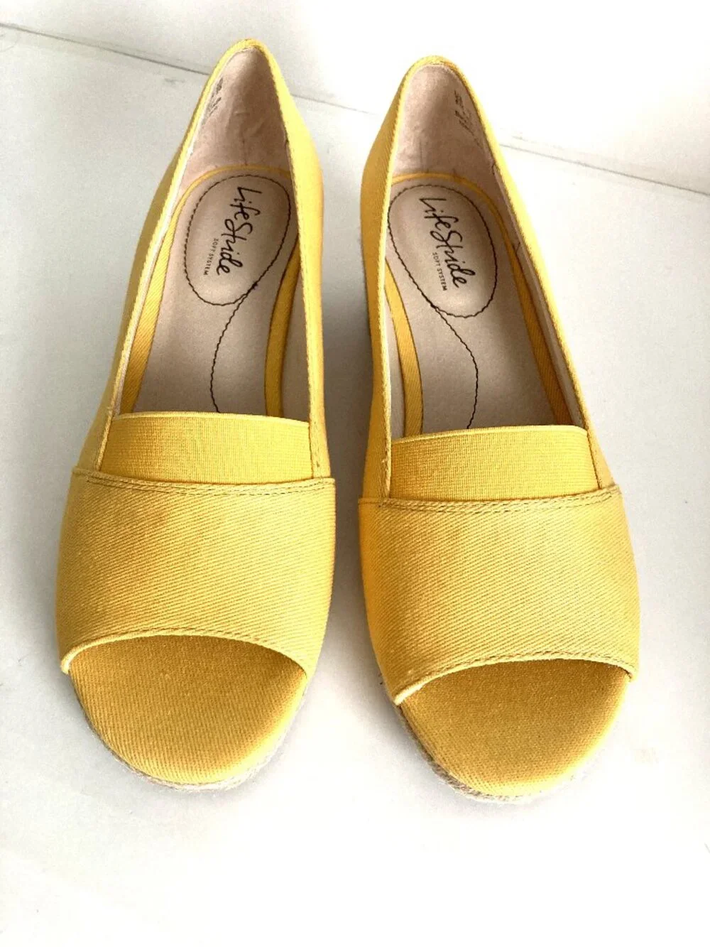 Life Stride Yellow Canvas Espadrille Wedges – Comfort Arch Support, Size 8M